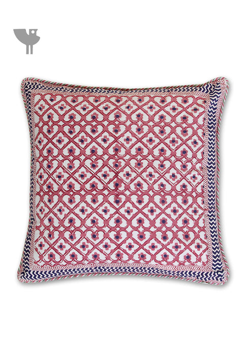 20s Cotton Cushion Cover in Floral Block Print with Piping