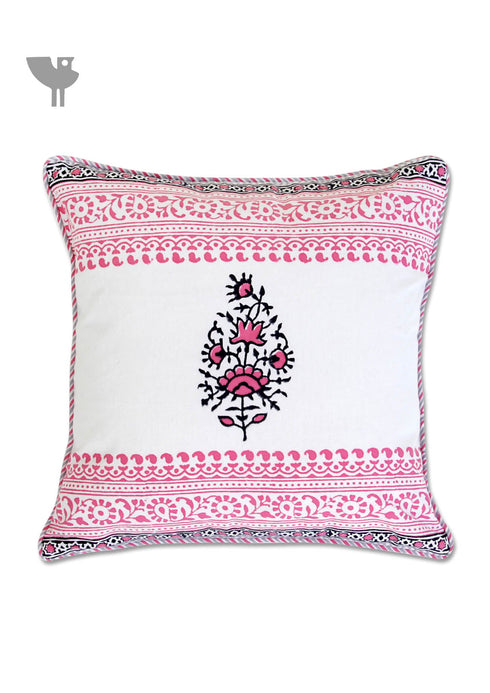 20s Cotton Cushion Cover in Floral Block Print