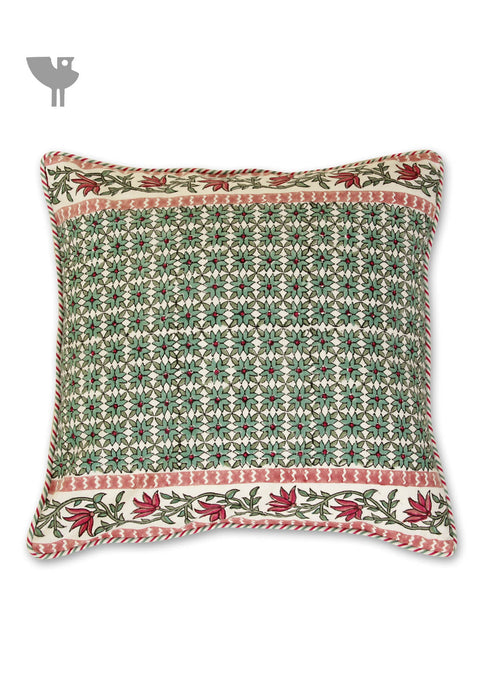 20s Cotton Cushion Cover in Floral Block Print