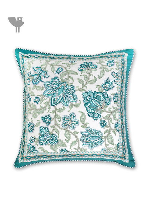 20s Cotton Cushion Cover In Emerald Green Floral Print