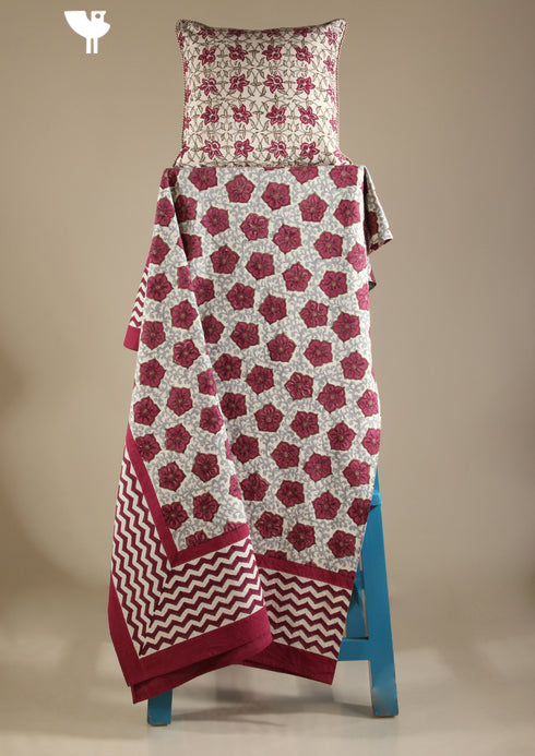 20s Cotton Bed Cover in Plum Purple Floral Block Print