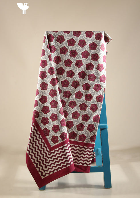 20s Cotton Bed Cover in Plum Purple Floral Block Print