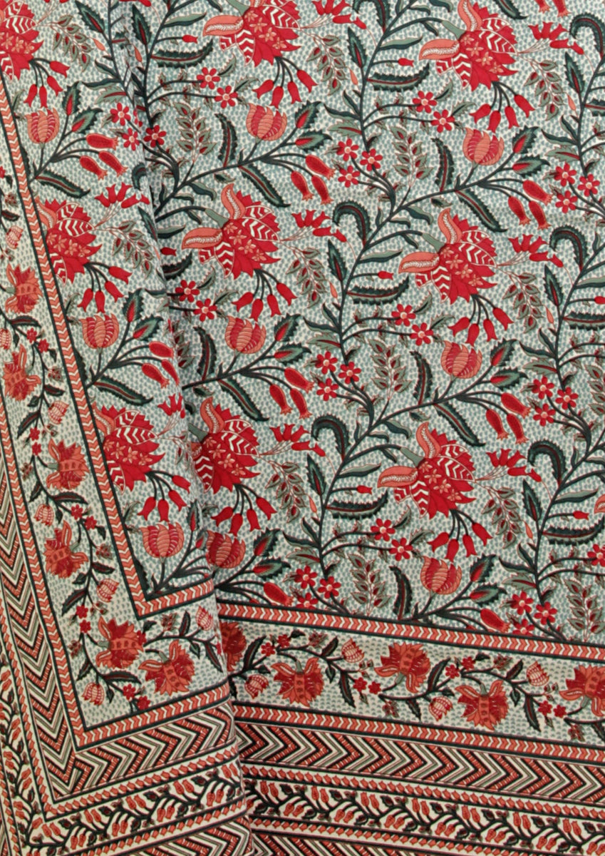20s Cotton KING SIZE Bed Cover In Abstract Block Print
