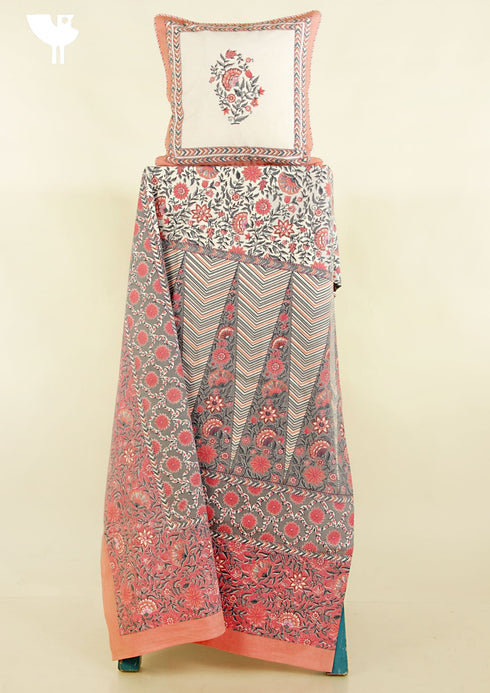 20s Cotton Bed Cover in Floral Block Print