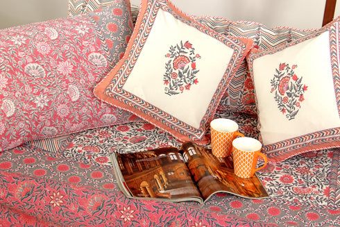 20s Cotton Bed Cover in Floral Block Print