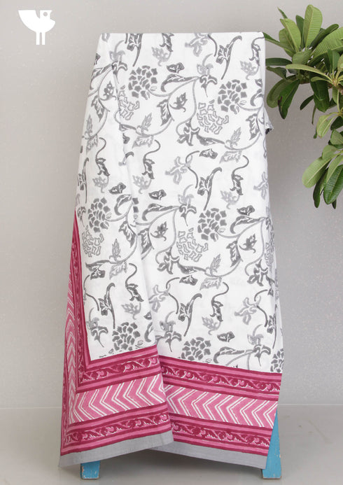 20s Cotton KING SIZE Bed Cover In Floral Block Print