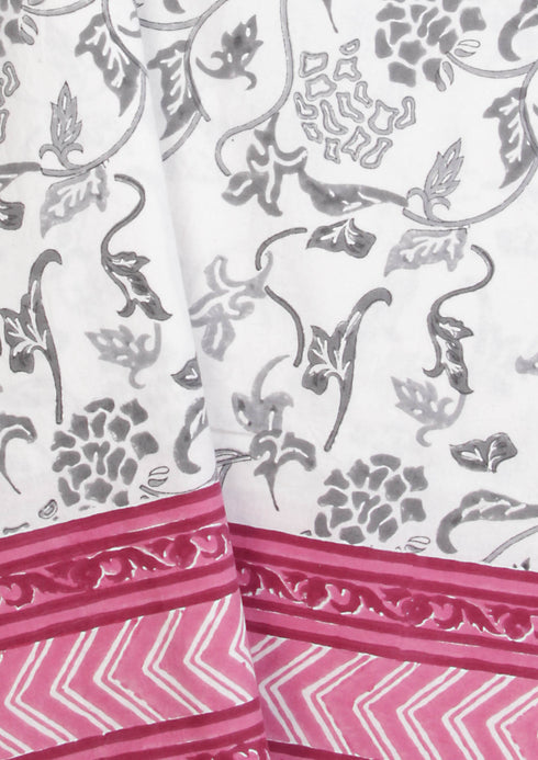 20s Cotton KING SIZE Bed Cover In Floral Block Print