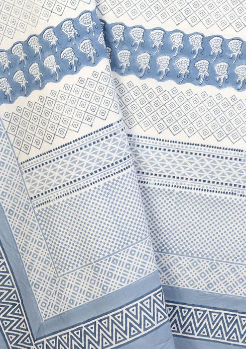 20s Cotton Bed Cover In Geometric Block Print