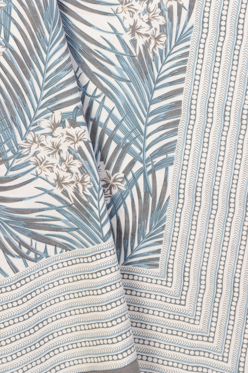 20s Cotton Bed Cover In Blue Grey Foliage Print