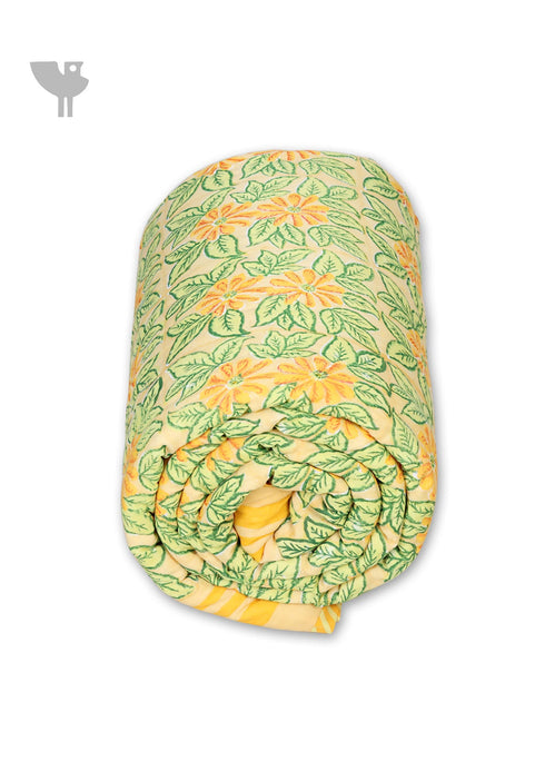 Mulmul Cotton Large Quilt In Floral Block Print