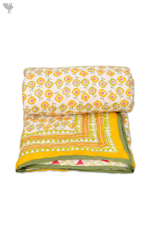 Mulmul Cotton Quilt In Graphic Block Print