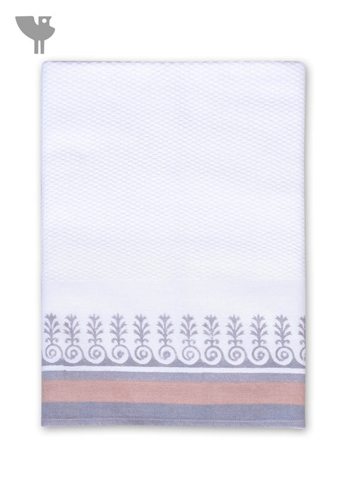 Handloom Cotton Hand Towel With Block Printed Border