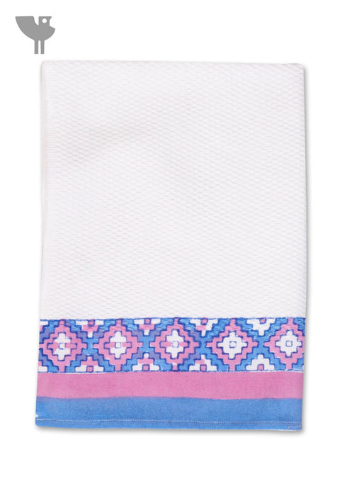Handloom Cotton Hand Towel With Block Printed Border