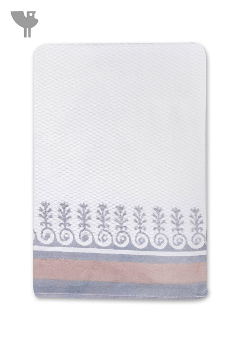Handloom Cotton Hand Towel With Block Printed Border