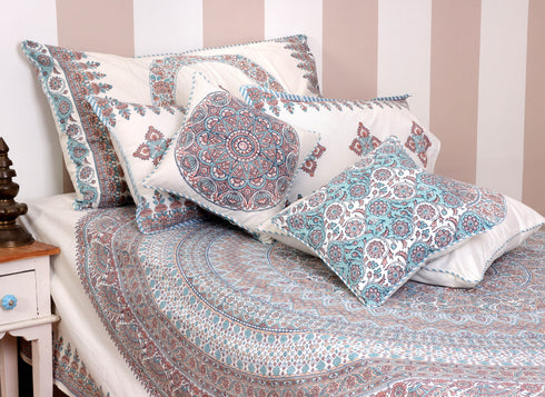 20s Cotton KING SIZE Bed Cover In Floral Block Print