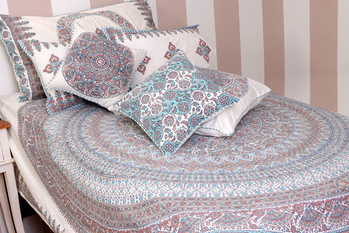 20s Cotton KING SIZE Bed Cover In Floral Block Print