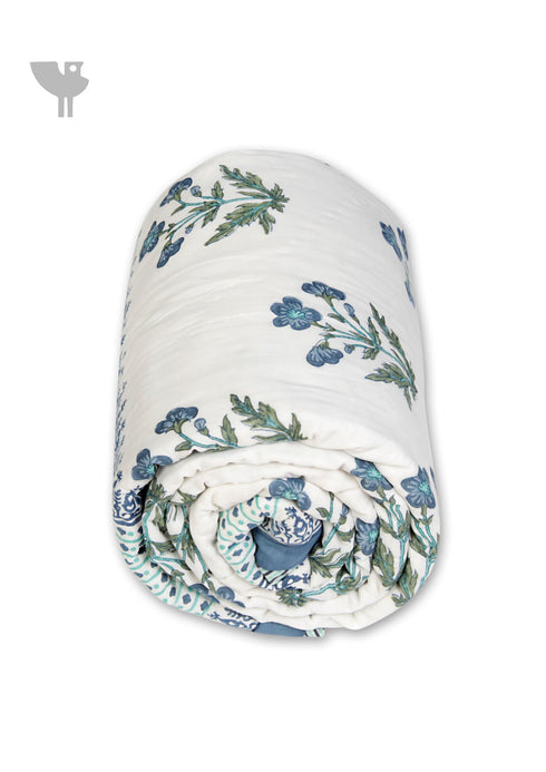 Mulmul Cotton Quilt in Floral Block Print