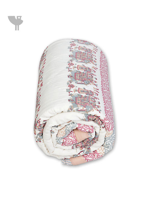 Mulmul Cotton Quilt In Graphic Block Print