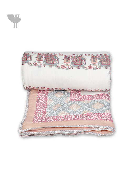 Mulmul Cotton Quilt In Graphic Block Print