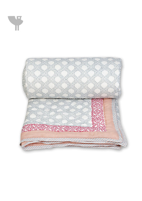 Mulmul Cotton Quilt In Graphic Block Print