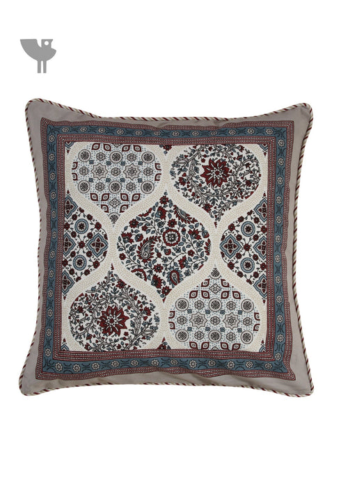20s Cotton Cushion Cover In Grey, Bordeaux Red and Steel Blue Floral Block Print