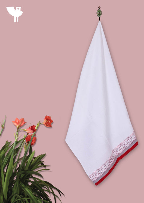Handloom Cotton Bath Towel With Block Print Border