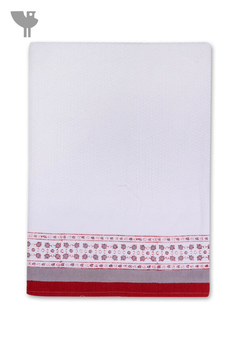 Handloom Cotton Bath Towel With Block Print Border