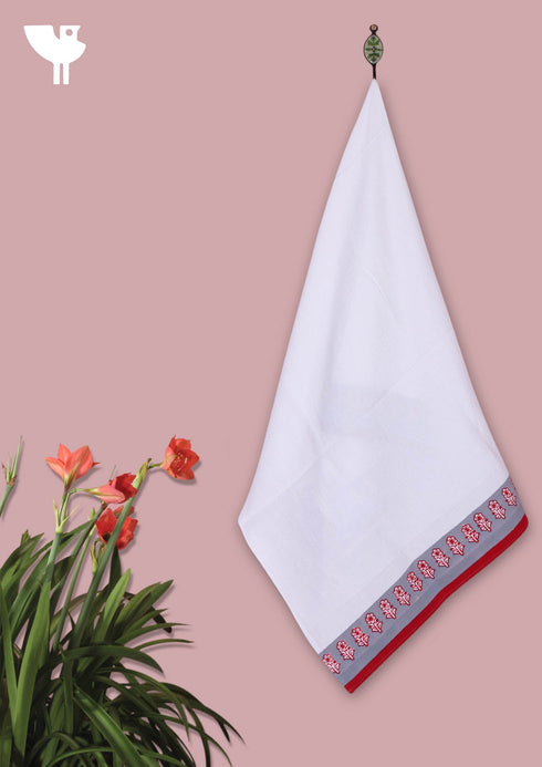 Handloom Cotton Bath Towel With Block Print Border