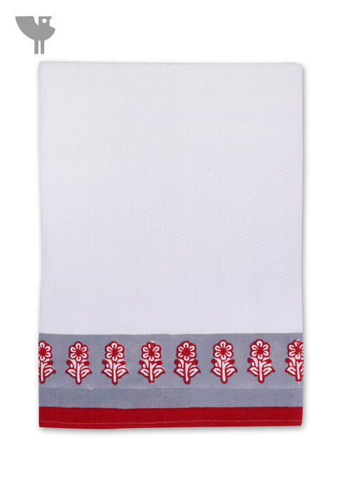 Handloom Cotton Bath Towel With Block Print Border