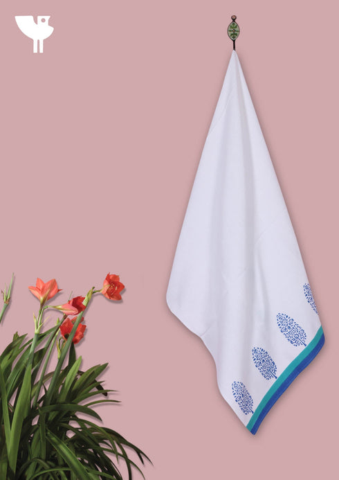 Handloom Cotton Bath Towel With Block Print Border