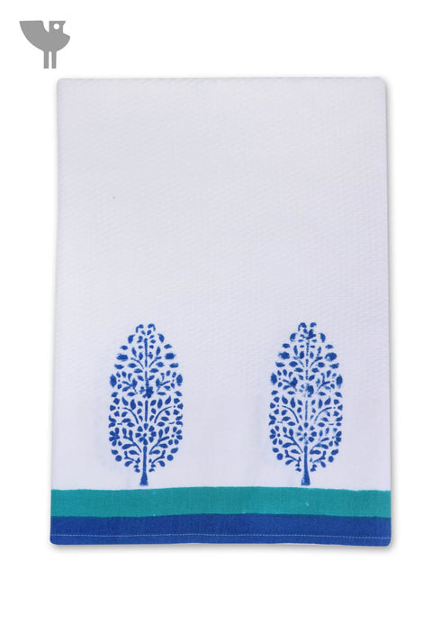 Handloom Cotton Bath Towel With Block Print Border