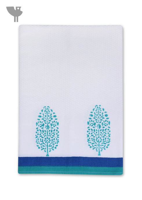 Handloom Cotton Bath Towel With Block Print Border