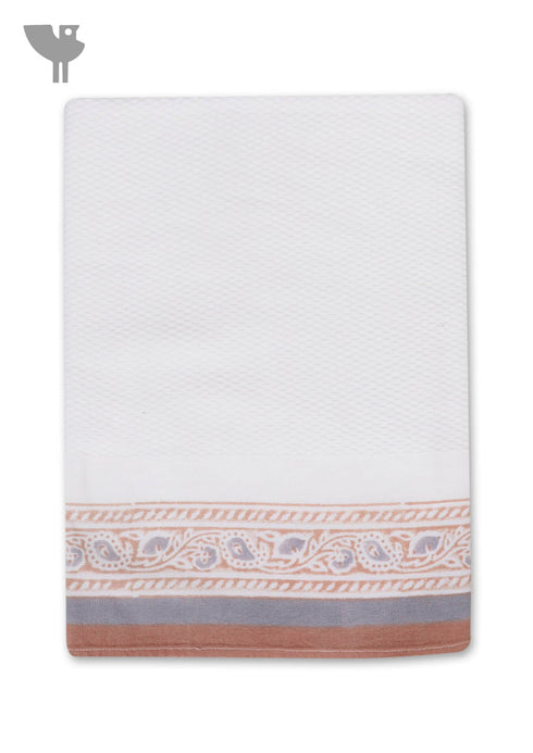 Handloom Cotton Bath Towel With Block Print Border