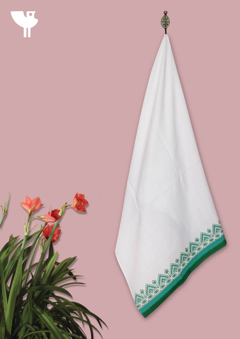 Handloom Cotton Bath Towel With Block Print Border