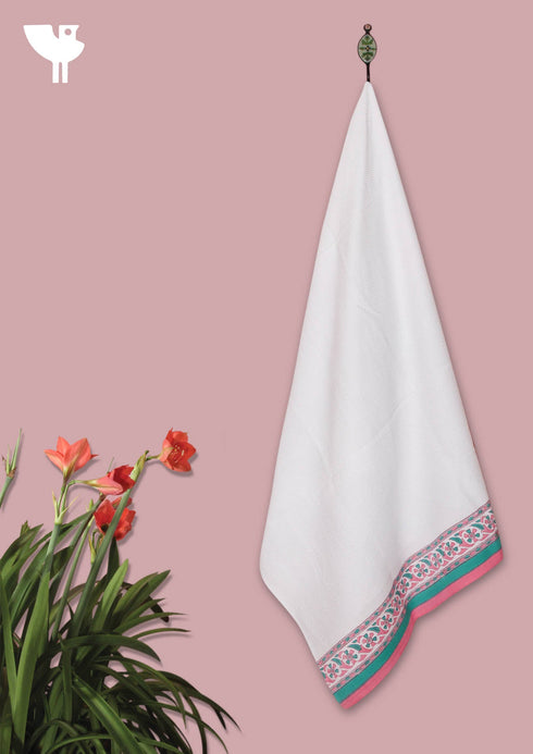 Handloom Cotton Bath Towel With Block Print Border