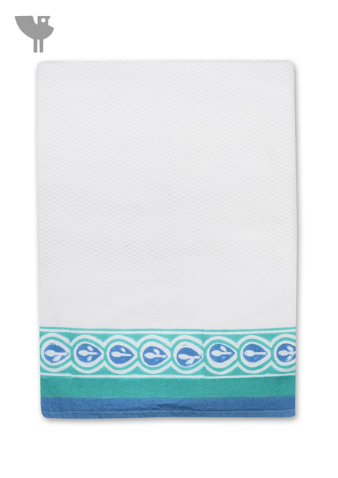 Handloom Cotton Bath Towel With Block Print Border