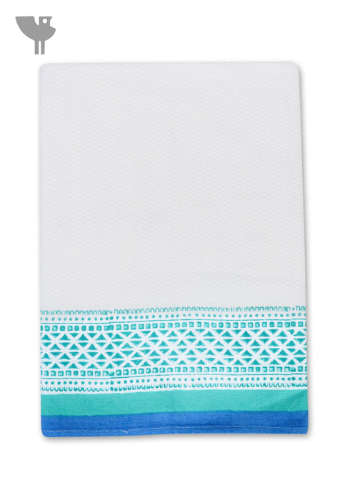 Handloom Cotton Bath Towel With Block Print Border