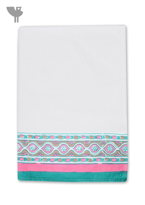 Handloom Cotton Bath Towel With Block Print Border