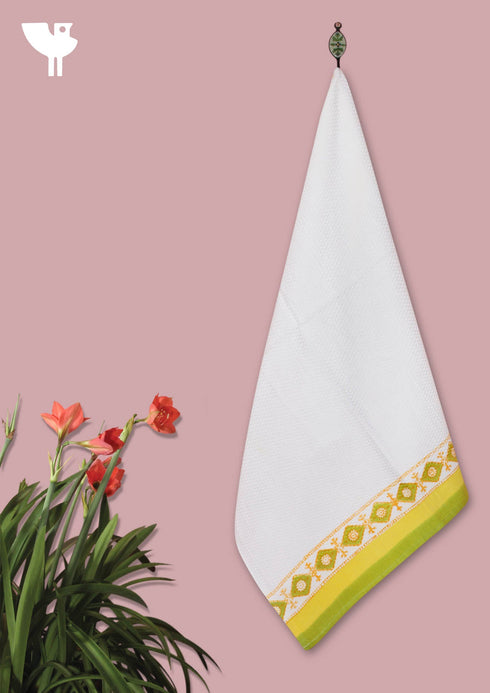 Handloom Cotton Bath Towel With Block Print Border