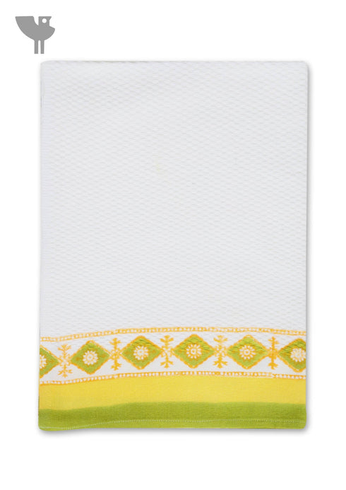 Handloom Cotton Bath Towel With Block Print Border