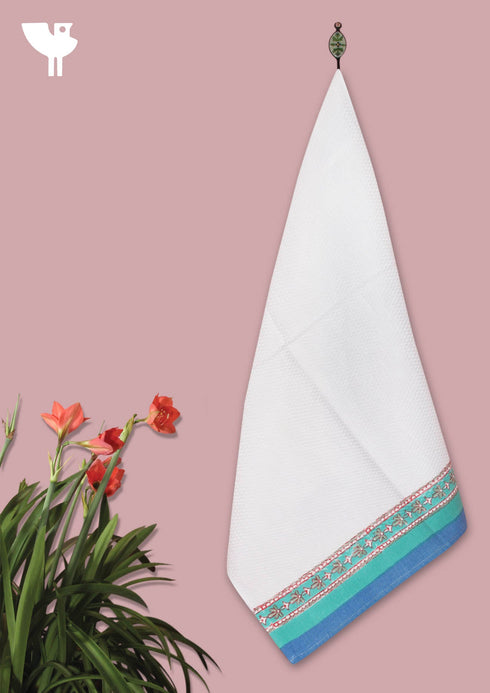 Handloom Cotton Bath Towel With Block Print Border