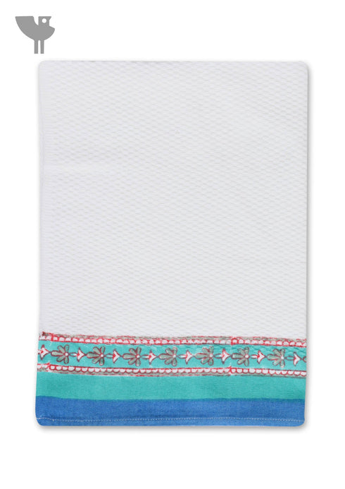 Handloom Cotton Bath Towel With Block Print Border