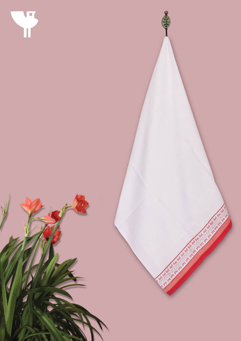 Handloom Cotton Bath Towel With Block Print Border
