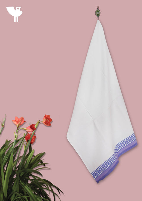 Handloom Cotton Bath Towel With Block Print Border