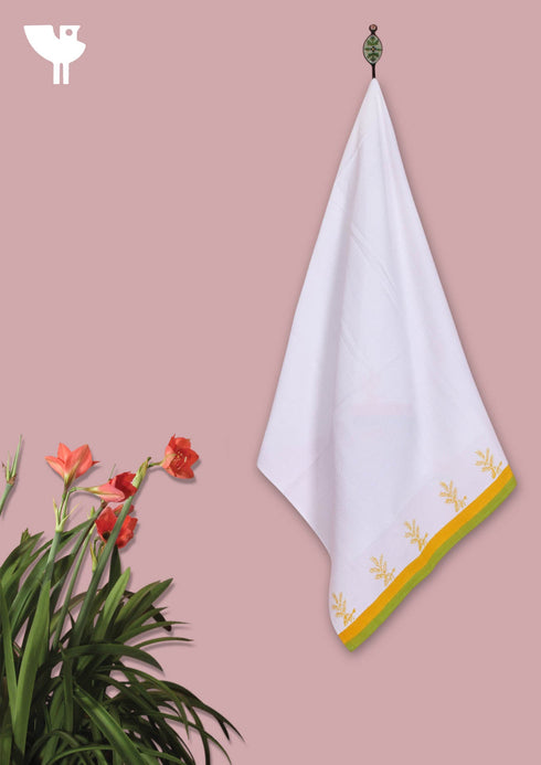 Handloom Cotton Bath Towel With Block Print Border