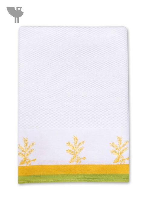 Handloom Cotton Bath Towel With Block Print Border