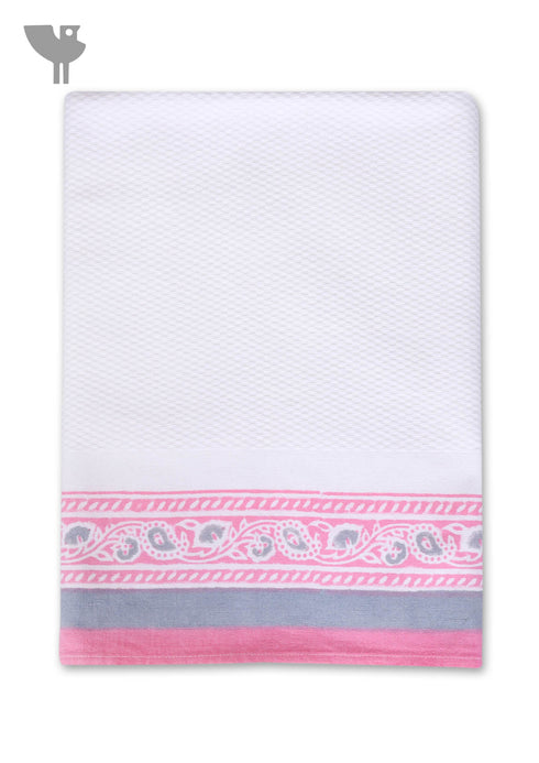 Handloom Cotton Bath Towel With Block Print Border