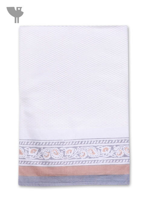 Handloom Cotton Bath Towel With Block Print Border