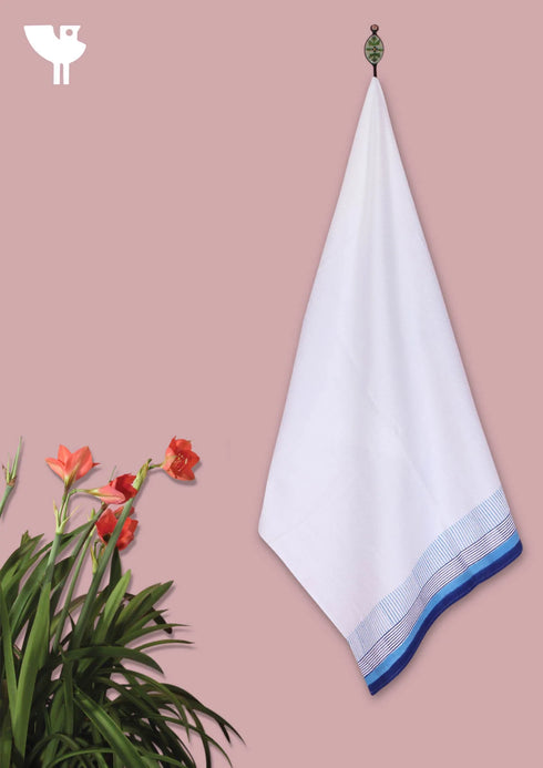 Handloom Cotton Bath Towel With Block Print Border