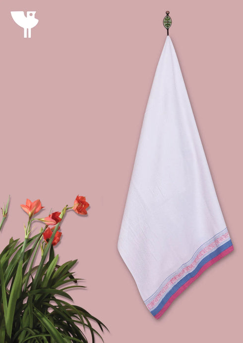 Handloom Cotton Bath Towel With Block Print Border